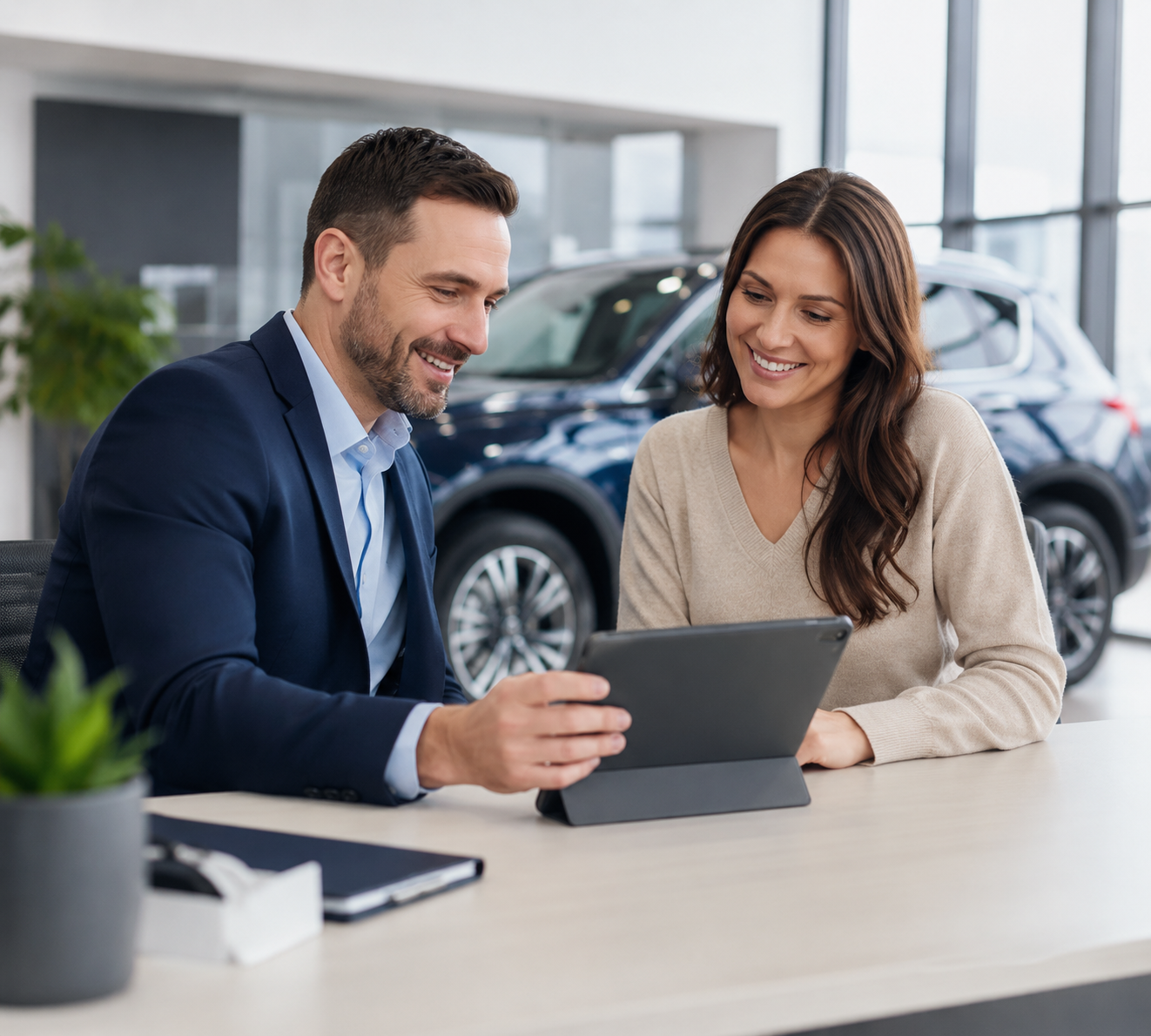 Dealership staff reviewing payment results